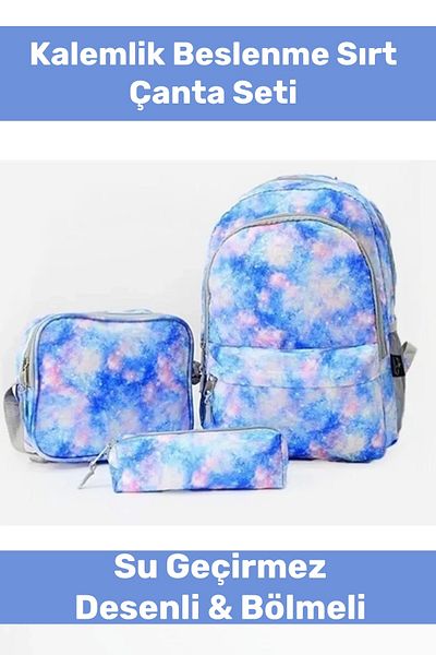 Pastimore Set de rucsac pentru prânz, cu fermoar, lat, de calitate 1, rezistent la apă, cu model, cu compartiment triplu pentru școală