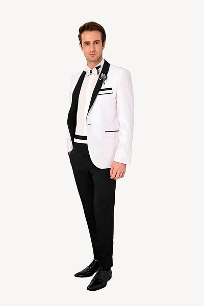 Ysf Men's White Shawl Collar Slim Fit Groom Suit
