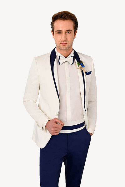 Ysf Men's Cream Mono Collar Slim Fit Groom Suit