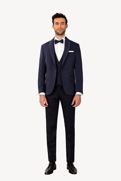 Ysf Men's Navy Blue Slim Fit Vest and Dislocation Shawl Collar Groom Suit