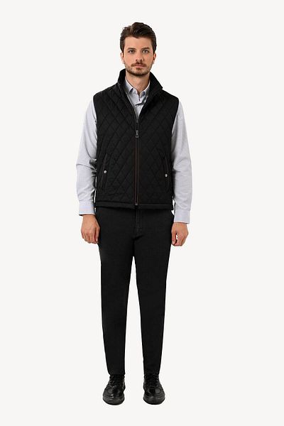 Ysf Black Patterned Quilted Men's Vest