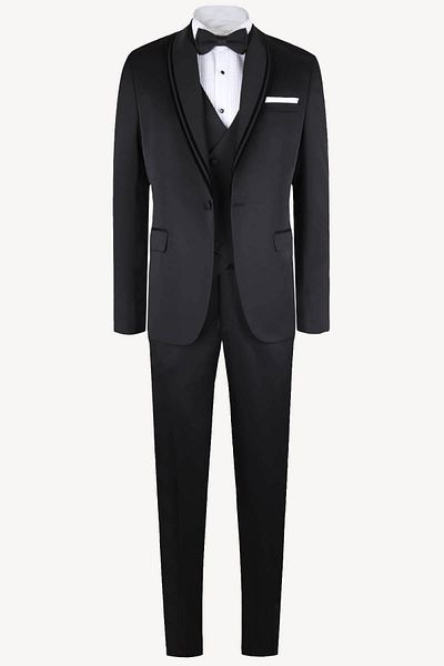 Ysf Men's Black Slim Fit Vest Shawl Collar Groom Suit