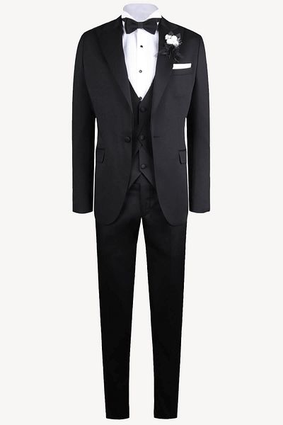 Ysf Men's Black Swallow Collar Vest Slim Fit Patterned Groom Suit