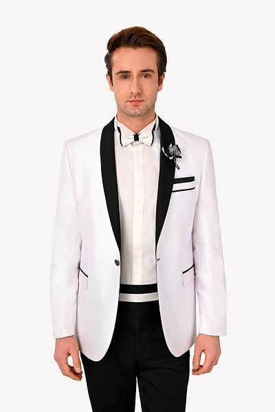 Ysf Men's White Shawl Collar Slim Fit Groom Suit