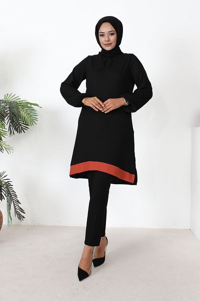 Moda Ebva Hijab Tunic with Elastic Sleeves-3160 Black