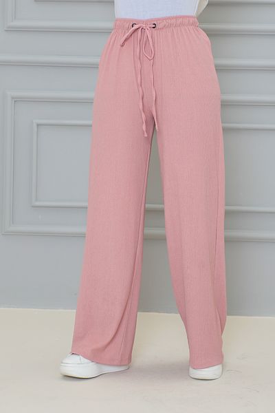 Moda Ebva Elastic Waist Wrap Fabric Trousers-3141 Powder