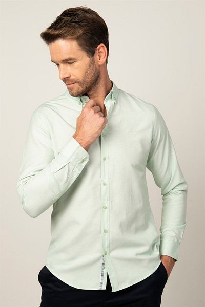 Tudors Ανδρικό μπλουζάκι Oxford Cotton Slim Fit - Μακρυμάνικο, Μέντα γιακά με Κουμπιά, Εύκολο στο Σιδέρωμα