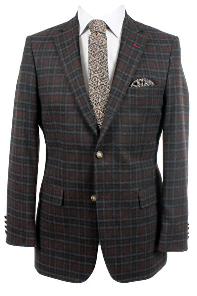 Ysf Erkek Koyu Kahverengi Klasik Ekose Spor Ceket