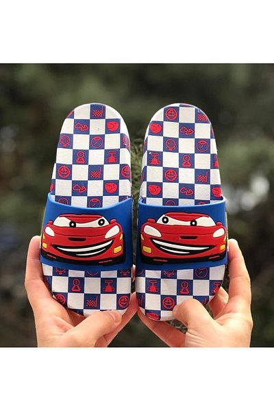 Pandalina Boys' Pool Beach Slippers with Car Figure Non-Slip Sole Lightweight Slippers