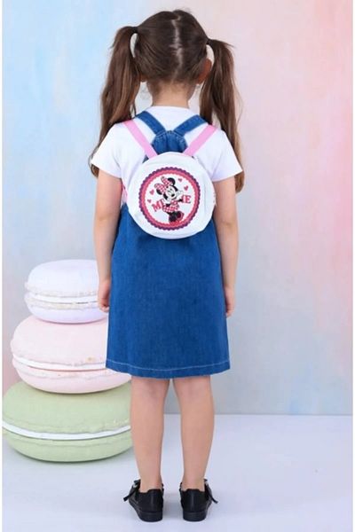RISTAK Mickey Printed Strappy Summer Denim Dress - Girl