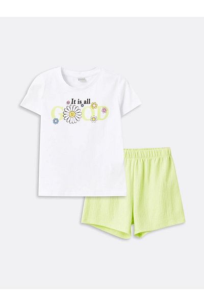 LC Waikiki LCW ECO - Crew Neck Printed T-Shirts and Shorts for Girls
