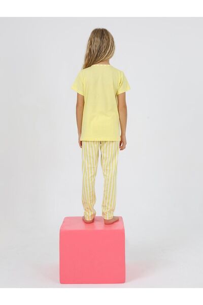 vitmo Kız Çocuk Kısa Kollu %100 Pamuklu Strawberry Pijama Takımı Sarı