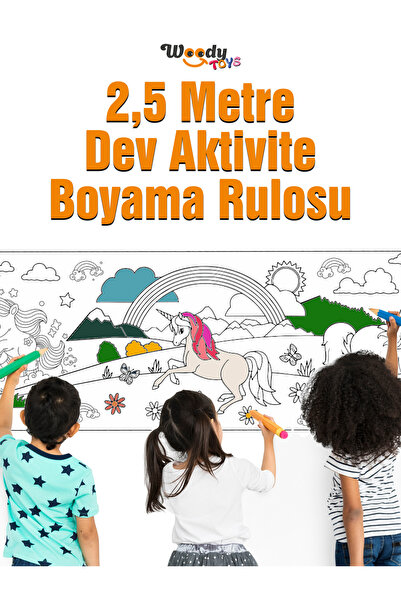 woody toys Unicorn Rüyası Dev Boyama Kağıdı 2.5 Metre Tatil Aktivite Rulosu -...