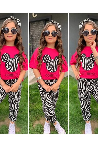 KOKOSH Kız çocuk zebra  desenli pantolonlu takım taç hediyeli