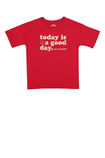 Lee Cooper تي شيرت Vibes Boy برقبة دائرية باللون الأحمر الداكن