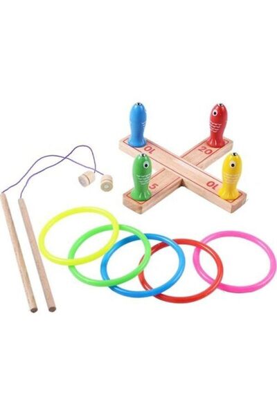 PİRAMİGO Ahşap Halka Geçirme Oyunu Ve Balık Tutma 2 In 1