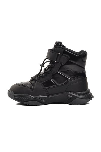 Aspor Pepino Shiny Black Girl's Snow Boots with Fleece Inside