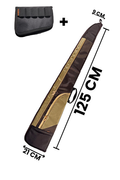 UYĞURCA Kahverengi Lüks Tüfek Kılıfı + Dipçik Fişekliği - 125 cm - Su Geçirmez