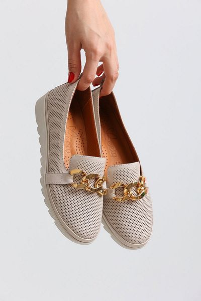 en7 Mocasini de dama bej - Piele naturala, Model 111