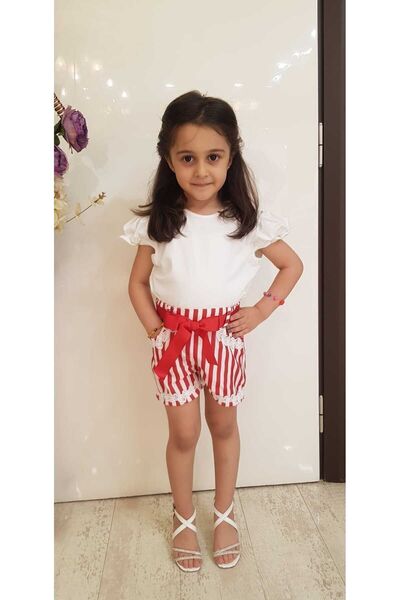 Neon Kız Çocuk Çizgili %100 Polyester Şort 1/2/3/4/5/6/7/8 Yaş