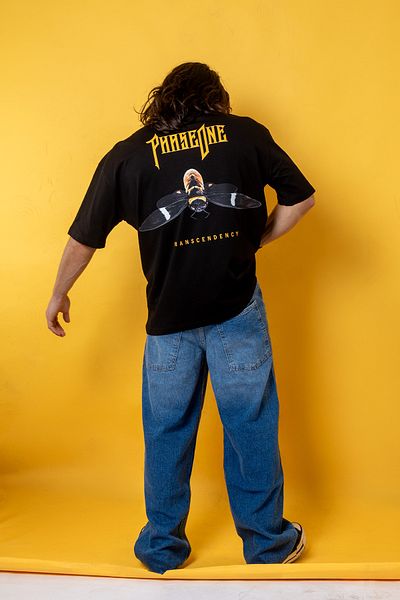 Sekizbiraltı Phaseone V2 - 24/1 Printed Unisex Black Oversize T-shirt
