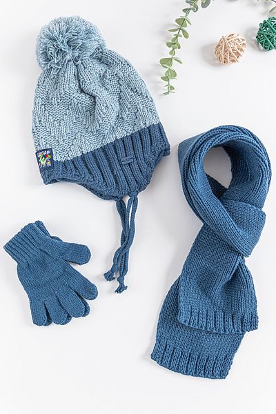 Babymod 1-4 Years Boy Scarf Beanie Gloves Set with Pompom