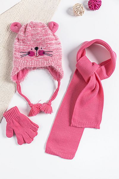 Babymod Rabbit Figured 1-4 Years Girl's Scarf Beanie Gloves Set