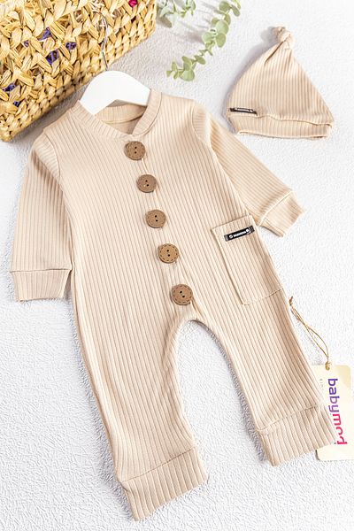 Babymod Natural Buttoned Hat Baby Girl/Boy Jumpsuit Set