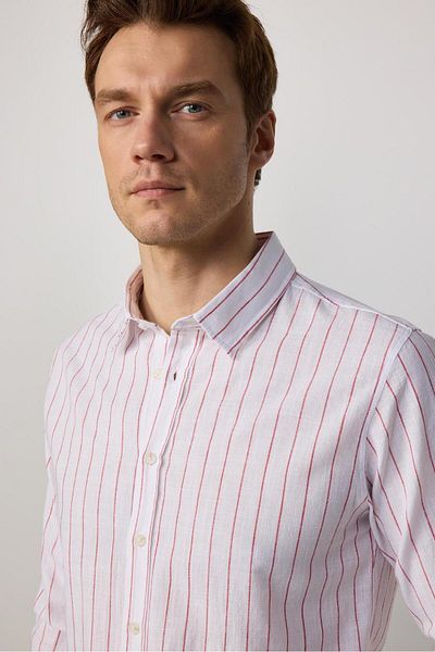 Tudors Men's Striped Slim Fit Shirt - Long Sleeve, 100% Cotton Linen