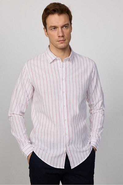 Tudors Men's Striped Slim Fit Shirt - Long Sleeve, 100% Cotton Linen