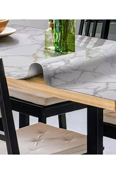 Blue Home Pvc 046 Marble Patterned 1.2 Mm Thick Table Cloth Stain Resistant Non-Slip Wipeable