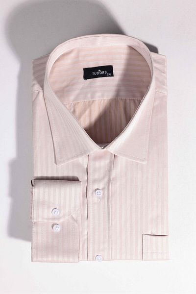 Tudors Μεγάλο μέγεθος μακρυμάνικο Easy Iron Tie Dobby Cotton Beige ανδρικό πουκάμισο