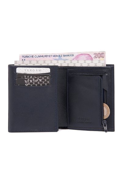 Tergan Men's Leather Wallet Navy Blue - 1430H86