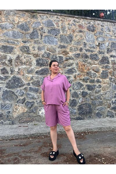 MJORA Σετ λινό σορτς και πουκάμισο Plus Size