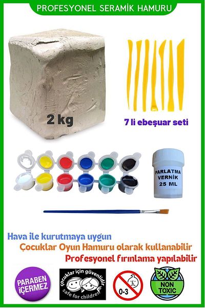 O&S Oyun ve Sanat Eğlen-Üret 2 kg Ceramic Dough Set, Clay Mud hibiscus, play dough set, air drying clay mud ceramic