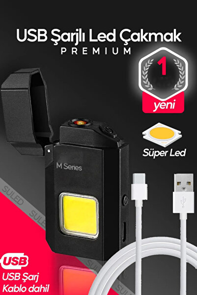 caddeoutlet Şarjlı Çakmak USB Şarjlı LED Fener M Serisi Kamp Çakmağı COB Led CE Rüzgardan Etkilenmez Yeni