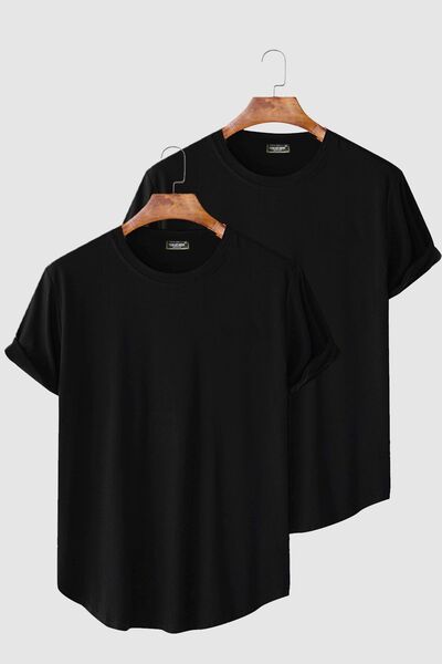 BUCADO Ανδρικό μαύρο μπλουζάκι με μανίκια σε στρώσεις, οβάλ, σετ 2 τεμαχίων -...