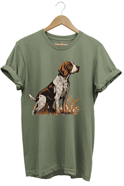 WİDİ Tricou Beagle Dog Hunting Printed Wilderness Nature Regular Fit Kaki