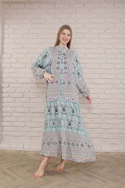mervemoda Γυναικείο φόρεμα Plus Size - Μπροστινό με κουμπιά και ύφανση