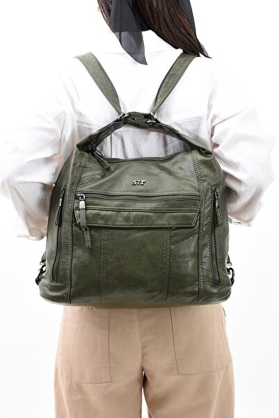 571 Collections Çanta Green Faux Leather Backpack Shoulder Bag - Soft Woven (Model: 571-11-13B)
