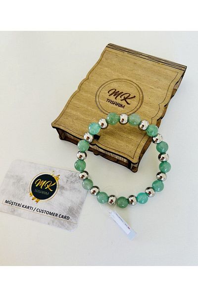 MK tasarım Real Aventurine Stone Bracelet with Customer Card in Special Box mk.022.002