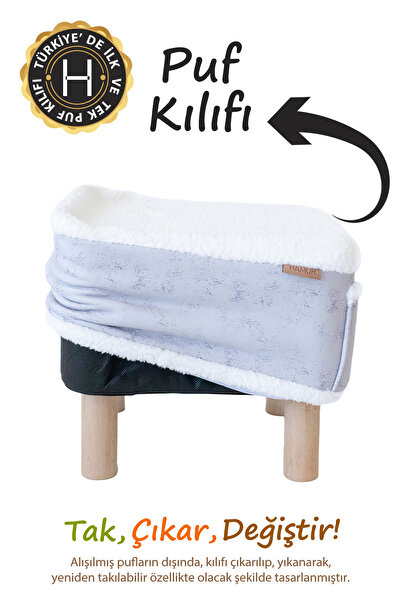 HAMUR Yıkanabilir Puf Tabure Kılıfı Tak-Çıkar-Değiştir-Yenile Orta Sehpa Kılıfı Bb Solid Gri