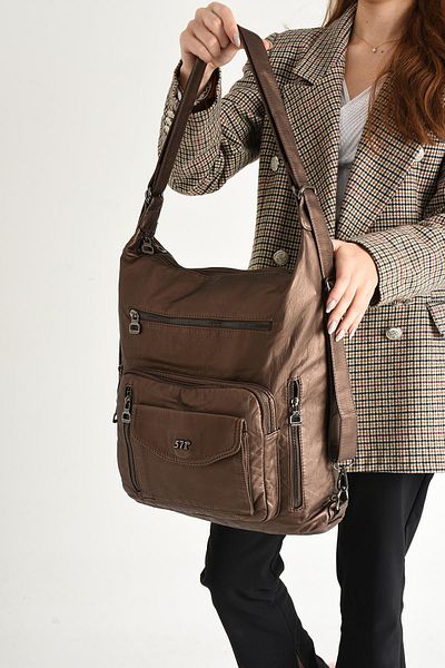 571 Collections Çanta Bronze Washed Leather Shoulder Bag - Both Back and (Model: 571-9-10A)