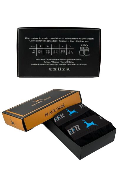 BLACK DEER Exclusive 3 Pieces Men's Cotton Flexible Boxers Black