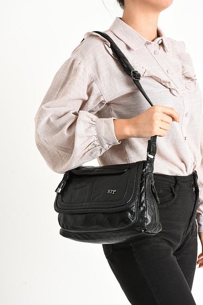571 Collections Çanta Black Faux Leather Shoulder Bag - Model 571-11-13E