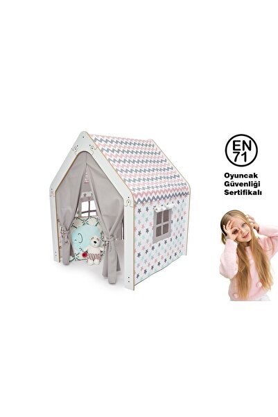 Minera Montessori Ahşap Oyun Evi, Oyun Çadırı / Beyaz Pembe