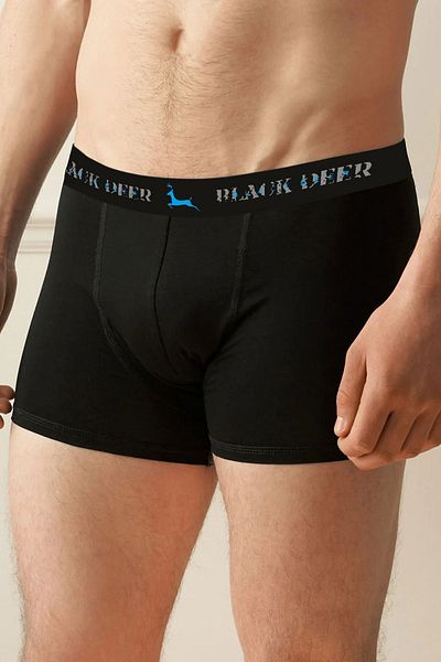BLACK DEER Αποκλειστικά 3 τεμάχια ανδρικά βαμβακερά εύκαμπτα μπόξερ μαύρο