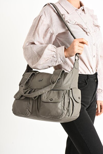 571 Collections Çanta Gray Faux Leather Shoulder Bag - Crossbody and Multi-Compartment (Model: 571-11-10F)