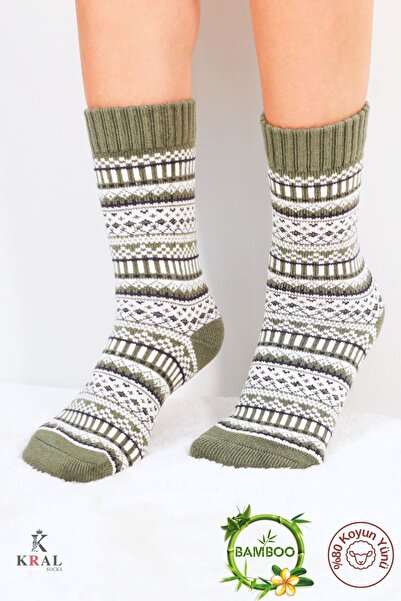 Miss Lana Специално производство (3 чифта) Дебели зимни 100% вълнени шарени чорапи на райе