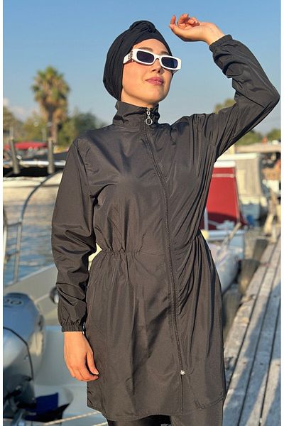 sefamerve Schwarzer Hijab-Badeanzug – mit Tasche, Modell 2038-01